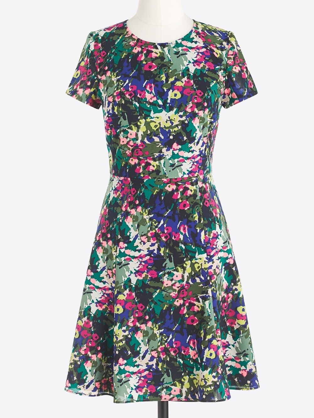 J. Crew Printed Flutter Dress in Woodland Green Multi Fit and Flare Size 8